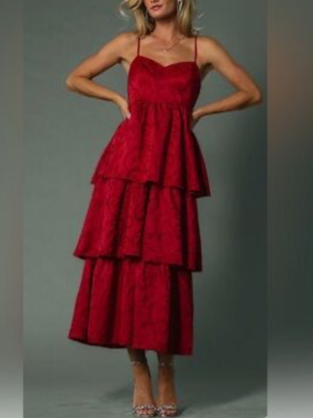 Baltic Born Collection: Violetta Embossed Tiered Dress Red Size Medium